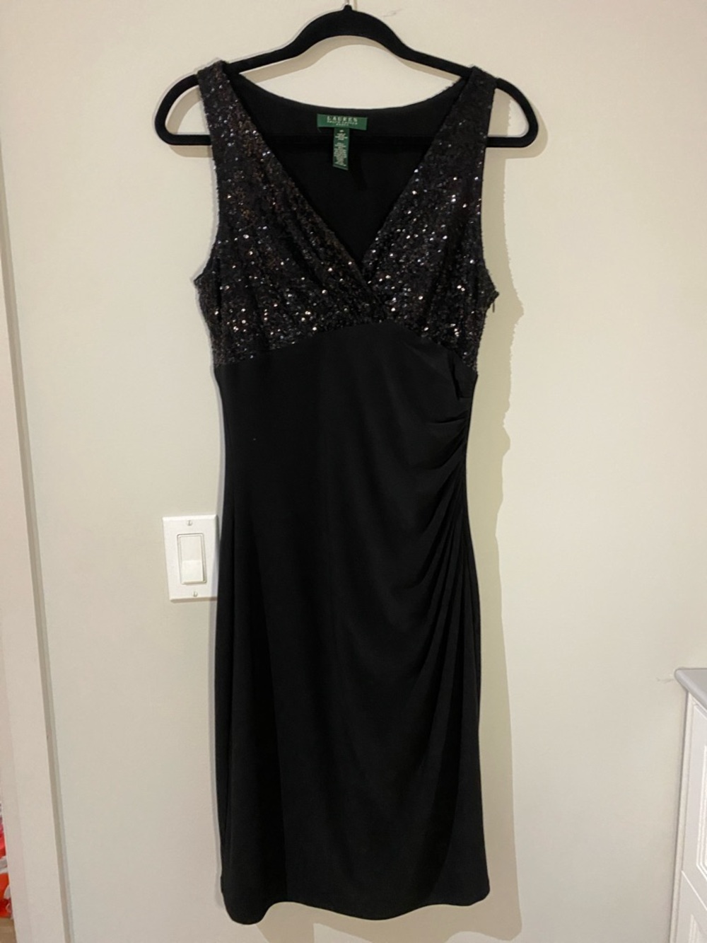 Lauren Ralph Lauren Black Sequin V-Neck Midi Dress